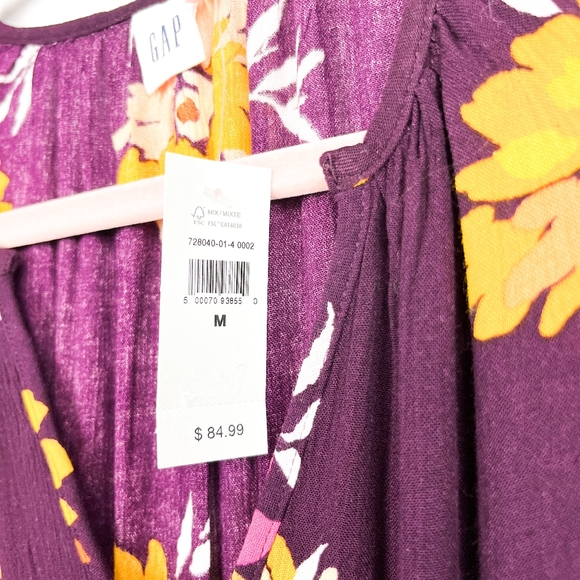 NWT Gap Purple & Yellow Floral Long Sleeve Maxi Dress - Picture 2 of 11